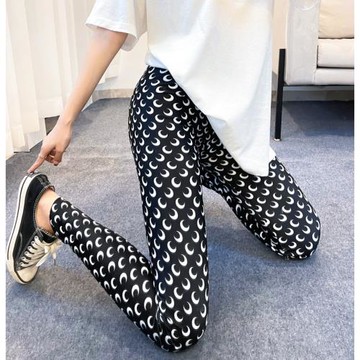 春秋薄款印花滿印打底褲女高腰 彈力大碼九分褲洋氣顯瘦百搭