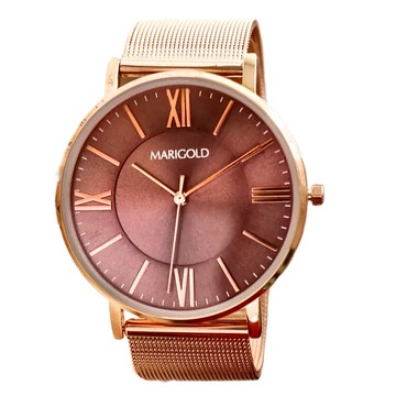 MARIGOLD 美爾朵 剛剛好的喜歡 米蘭羅馬刻字金屬鍊帶手錶對錶閨蜜禮  具備3ATM生活防水功能  精密日本機芯  紅面玫金帶