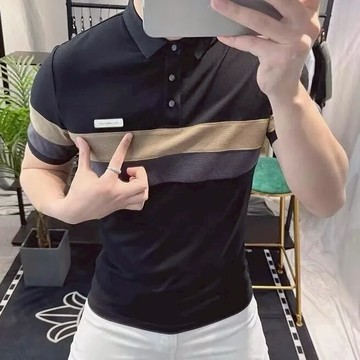 🔥【換季清倉】男士休閒短袖POLO衫修身透氣短袖T恤撞色條紋翻領POLO衫休閒男士短袖T恤半袖POLO衫休閒舒適短袖