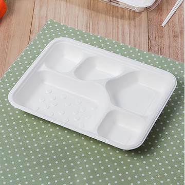 禾啟 白色植纖五分格餐盒 HJ-501 35號  125個  4條