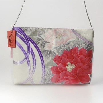 日本真絲和服袋帶肩背, 手工刺繡斜挎包, 環保再生時尚設計