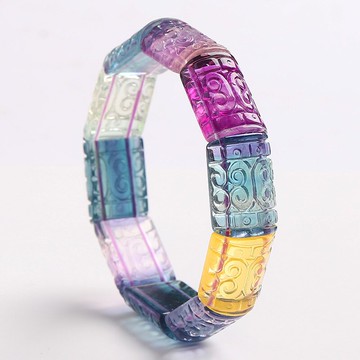 稀有級-冰種彩虹螢石手排女款 斯里蘭卡螢石手鐲型手排飾品送證書