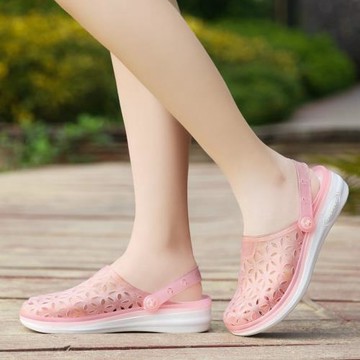 夏季洞洞鞋女包頭防滑瑪麗珍涼鞋塑料果凍鞋厚底沙灘鞋外穿女拖鞋