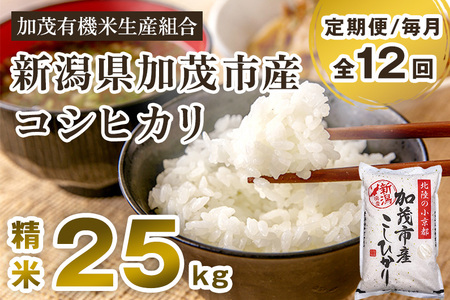 新潟県加茂市産コシヒカリ 精米25kg（5kg×5）白米 加茂有機米生産組合 定期便 定期購入 定期 コシヒカリ 新潟県産コシヒカリ 米 お米