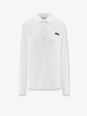 Cotton jersey polo shirt with logo patch - MIU MIU - gender_Woman