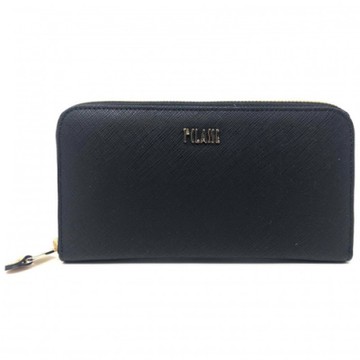 Alviero Martini 義大利地圖包 素面LOGO拉鍊長夾-黑色