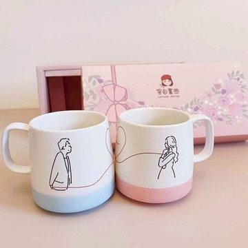 【客自畫】紅線心連杯_情人禮盒組_情侶對杯