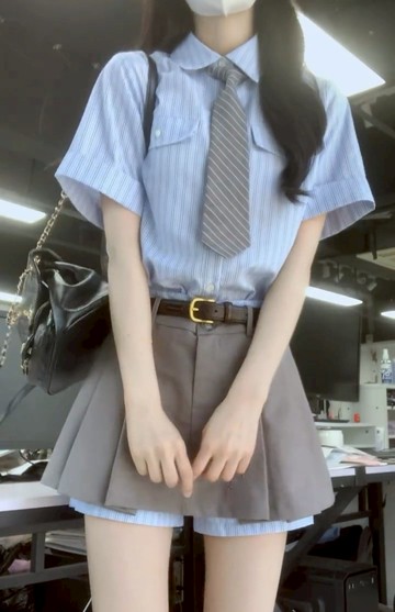 夏季鹽系穿搭一整套小個子俏皮活潑學院風jk製服襯衫兩件套裙子女