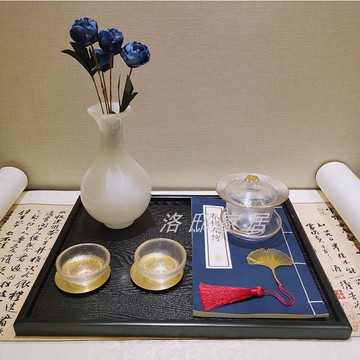 新中式禪意獅子仿古書托盤組合擺件售樓處樣板房書房桌面軟裝飾品