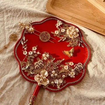 💯可開發票#衕款中式婚禮新娘結婚秀禾團扇結婚diy材料包成品手捧喜扇