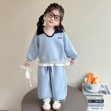 【中小女童】假兩件式撞色休閒套裝