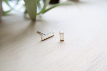 925純銀 不對稱長方塊 耳環 或 耳夾 一對 免費送禮包裝