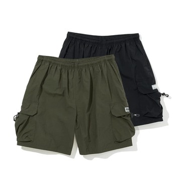 【夏日風格戶外穿搭購物節6折起】日本限定 皺摺尼龍寬版工裝短褲 (共2色) 橄欖綠-L號