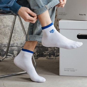 薄款男士字母標襪子 黑白色短襪 藍色羅口低幫學生運動襪