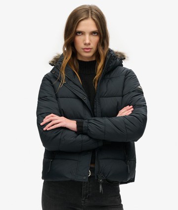 Superdry Women's Women's Hooded Mid Layer Short Jacket Black / Jet Black - Size: 12 Size: 8