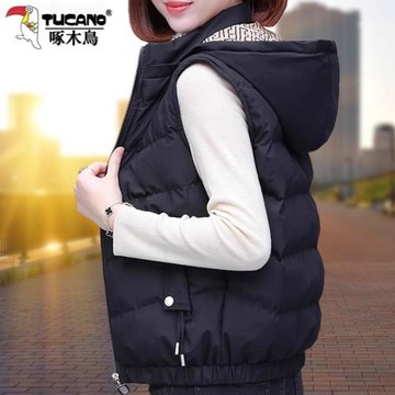啄木鳥羽絨棉馬夾女2025秋冬季新款坎肩大碼加絨加厚保暖背心外穿