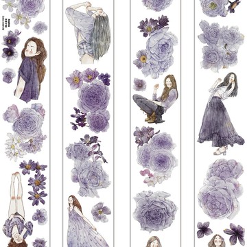 暮紫 春の雰囲気 PET 割型貼紙卷 和紙膠帶 5米卷 (kiss-cut)