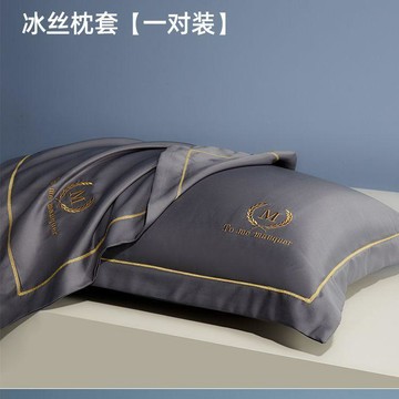 臺灣出🚚歐式夏季涼感枕套48*74cm純色刺繡枕頭套一對裝水洗冰絲宿舍單隻