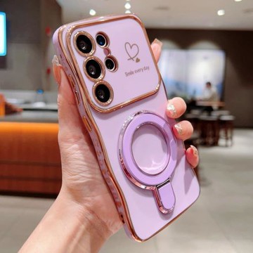 新款大視窗適用三星s25ultra手機殼硅膠女s24FE電鍍s23+plus帶磁吸支架s22uitra指環扣A56A55A54A36A 35全包u