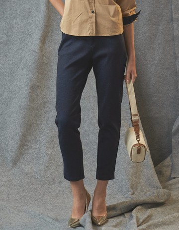 ★【喜芝梅】口袋壓線點狀紋個性長褲(藍色；M-3L) 222060612