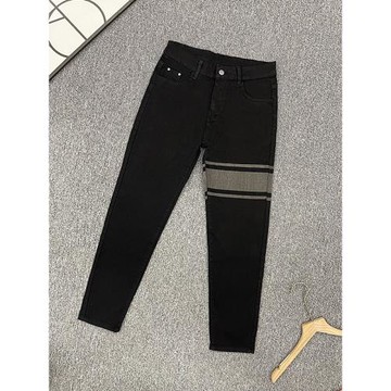 高奢歐貨條紋黑色牛仔褲男秋季修身顯瘦小直腳褲時尚簡約休閑長褲