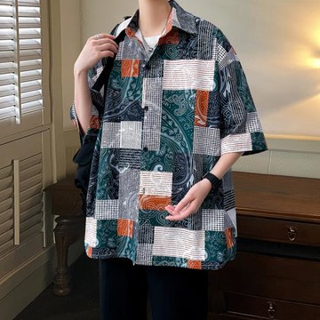 短袖襯衫男高級感花襯衣外套夏季薄款半袖寸衫港風復古痞帥上衣潮