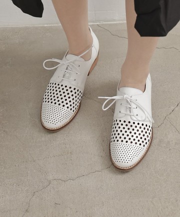 supportingrole A+ 復古綁帶真皮洞洞牛津鞋樂福鞋 白