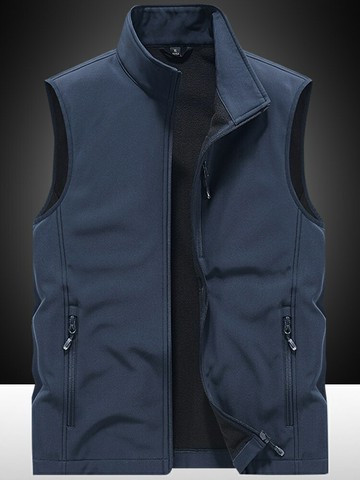 男士大尺碼背心馬甲外套   秋冬軟殼馬甲男戶外登山防寒保暖加絨坎肩彈力背心休閑搖粒絨馬夾