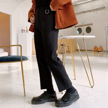 正韓顯瘦窄直筒九分西裝褲 金屬圓環裝飾 4色 YUPPIE 現貨商品