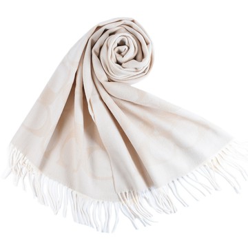 COACH 大C LOGO羊毛流蘇圍巾-米色