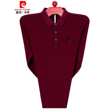皮爾卡丹翻領羊絨衫男100純羊絨針織打底衫中年爸爸毛衣冬加厚款