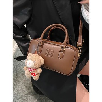 法國MKDA高級感保齡球包女2024新款復古枕頭包真皮手提單肩斜挎包