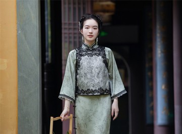 墨韻江南 新中式復古 蕾絲鑲邊 背心/旗袍