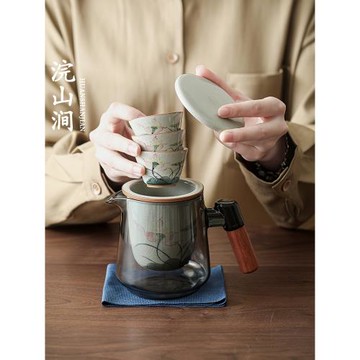 戶外旅行茶具便攜式陶瓷快客杯防燙泡茶壺釉下彩手繪茶杯隨身泡茶