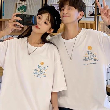 INS超火夏季新款純棉短袖小眾設計感情侶短袖重磅厚實情侶全棉t恤