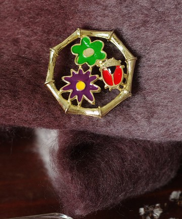 古董金色竹節琺瑯瓢蟲動物別針胸針 B951