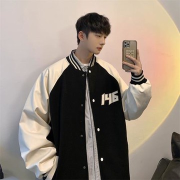 美式棒球服春秋新款拼接夾克男青少年潮流休閑外套男生機能沖鋒衣