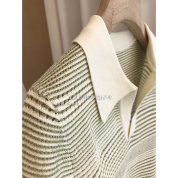 清新顯白，品質推薦！！！法式超細有機棉鏤空提花polo領針織衫女