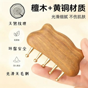 現貨🏆隔日到貨 貓耳銅齒釘釘梳 檀木黃銅經絡梳 頭皮經絡疏通 黃銅五齒按摩梳 便攜按摩梳 全身按摩梳 頭部按摩 腿部按摩