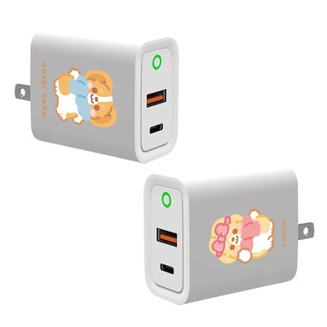 【插畫家聯名】柯基犬卡卡暖冬圍巾USB3.0+PD20W雙孔充電器