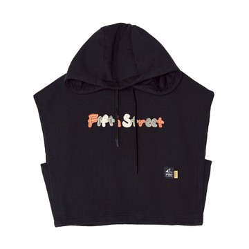 5th STREET｜山形｜女裝｜短版彩色凸繡logo設計無袖帽T｜黑色