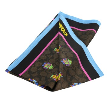 COACH 機器人圖案真絲方巾/胡桃木棕