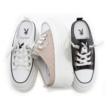 PLAYBOY 蜜糖佳人 真皮兔兔增高穆勒鞋-白/杏/黑(PY1069)