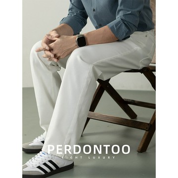 知性風 親膚水洗微闊 白色牛仔褲 男士 高級 秋冬 直筒 休閒 百搭 長褲