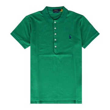 POLO RALPH LAUREN刺繡騎士小馬LOGO棉質混紡五鈕釦修身短袖POLO衫(女款/綠)
