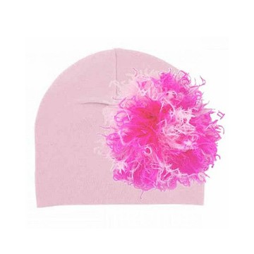 美國 Jamie Rae - 100%純棉帽-淡粉棉帽+粉覆盆子大鸛毛