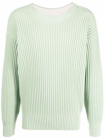 AMI Paris - crew-neck rib-knit jumper - men - Organic Cotton/Wool - XS - Green
