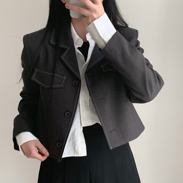 春 已出貨 美拉德長袖明線撞色短版西裝外套