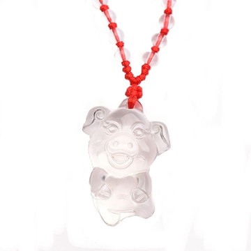 水晶吊墜 豬年白水晶吊墜生肖鼠牛虎兔龍蛇馬羊猴雞狗豬兒童項墜女款項鏈