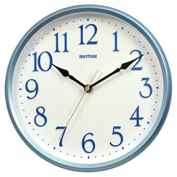 RHYTHM 日本麗聲時計 亮彩色系居家實用款超靜音壁掛鐘  藍色